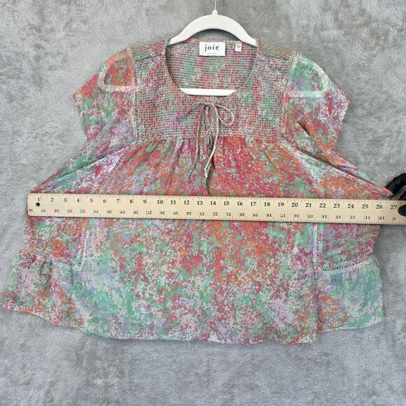 Joie Shirt Womens Large Multicolor Silk Floral Sheer Boho Peasant Top Blouse - Picture 6 of 9